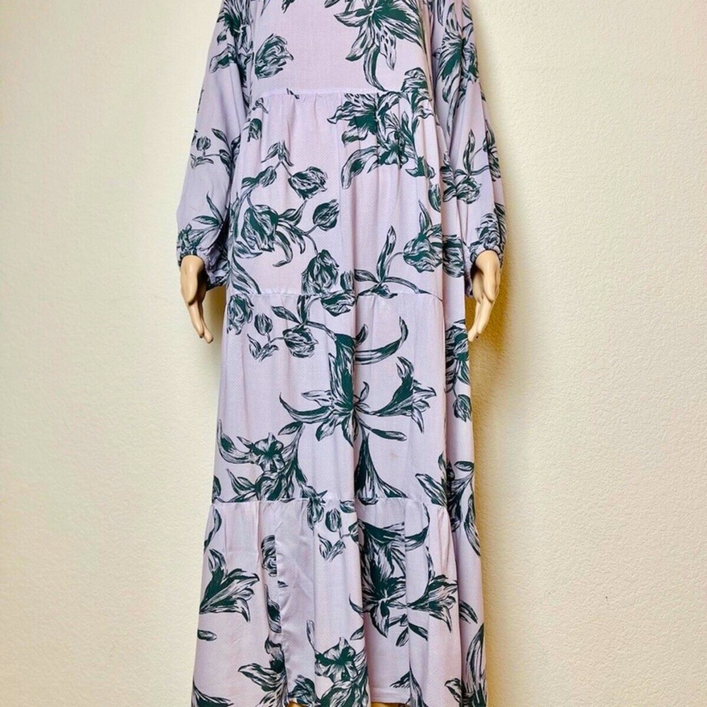 Purple ruffle tiered Maxi dress with long sleeves